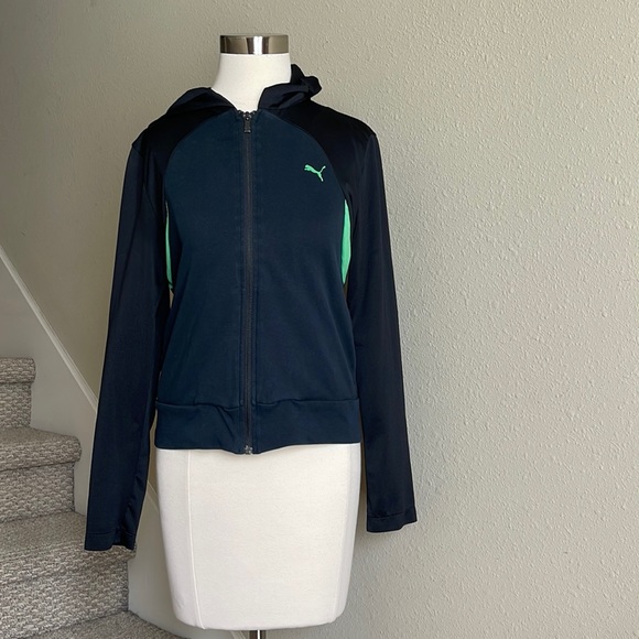 Puma Tops - Puma Sz M Mesh Hoodie Green & Black Jacket